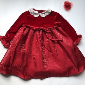 Jinelle Toddler lace collar Red Holiday Dress -24 M